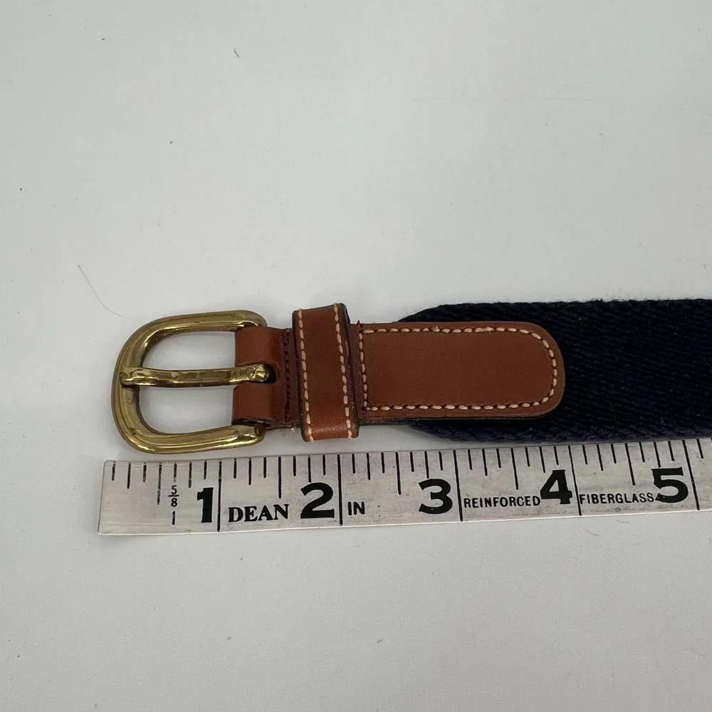Vtg Dooney & Bourke At Ease Belt Womens 24 Blue Canvas Brown Leather Solid Brass